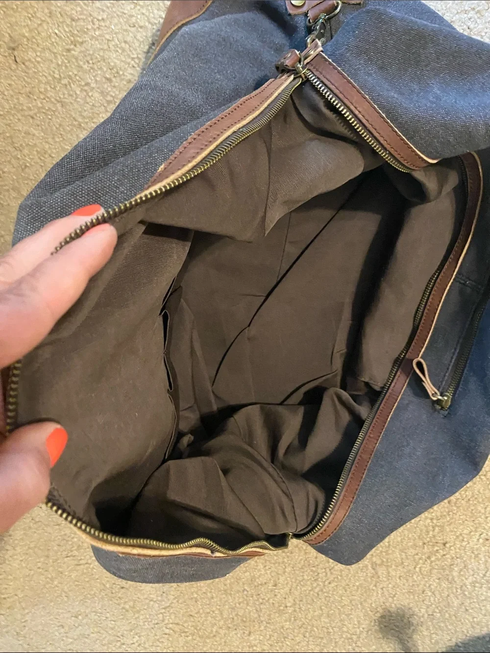 S-Zone Classic Gray Canvas Duffel with Brown Leather Accents